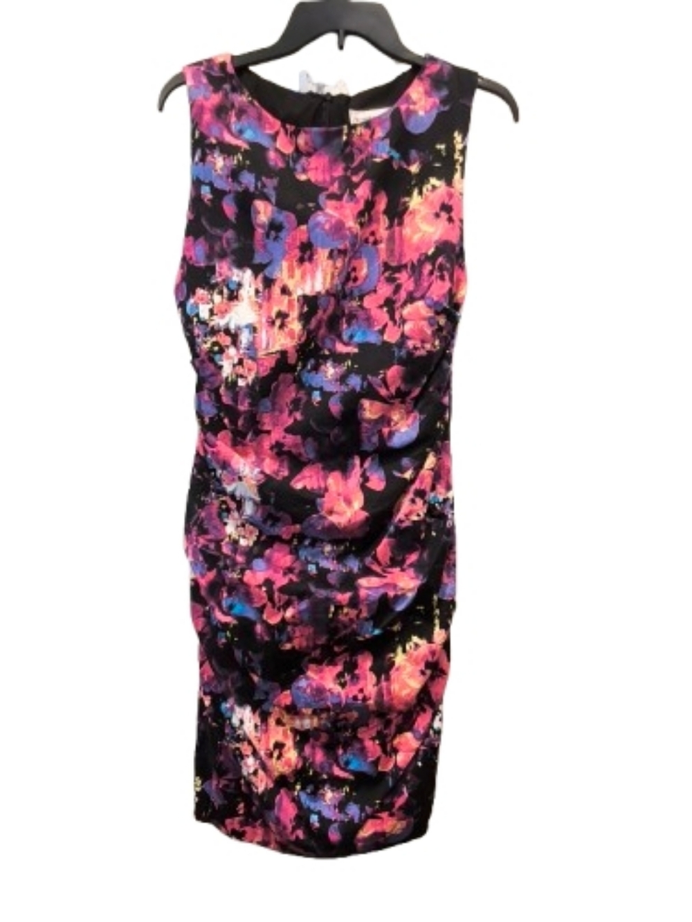 Katherine Kelly Floral Bodycon Dress Ruched Sleeveless Stretch Sheath Size 10
